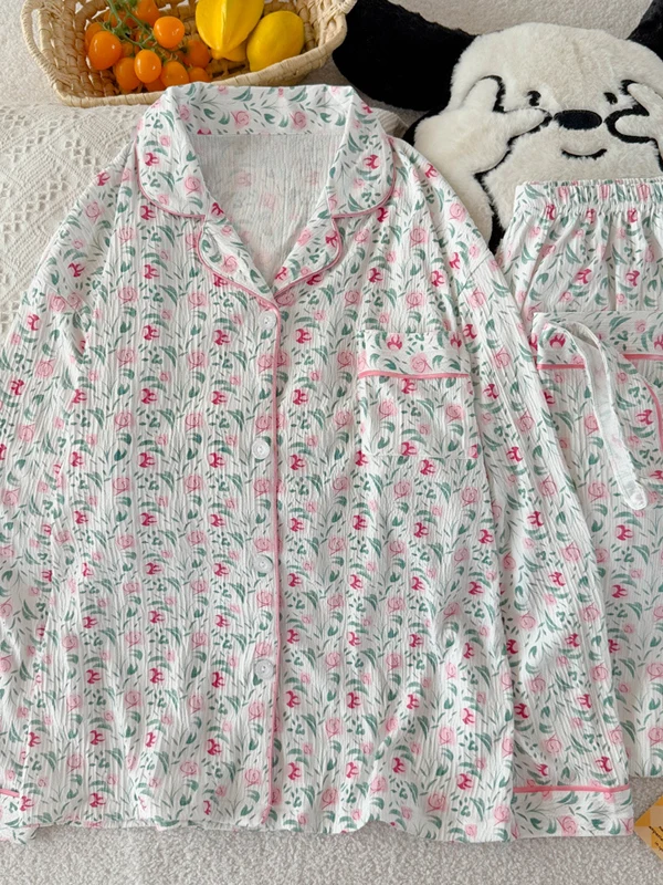 Country Sweet Style Women's Sleepwear Long Sleeve Long Pants Comfortable Casual Home Clothes Set  High Aesthetic Floral ...