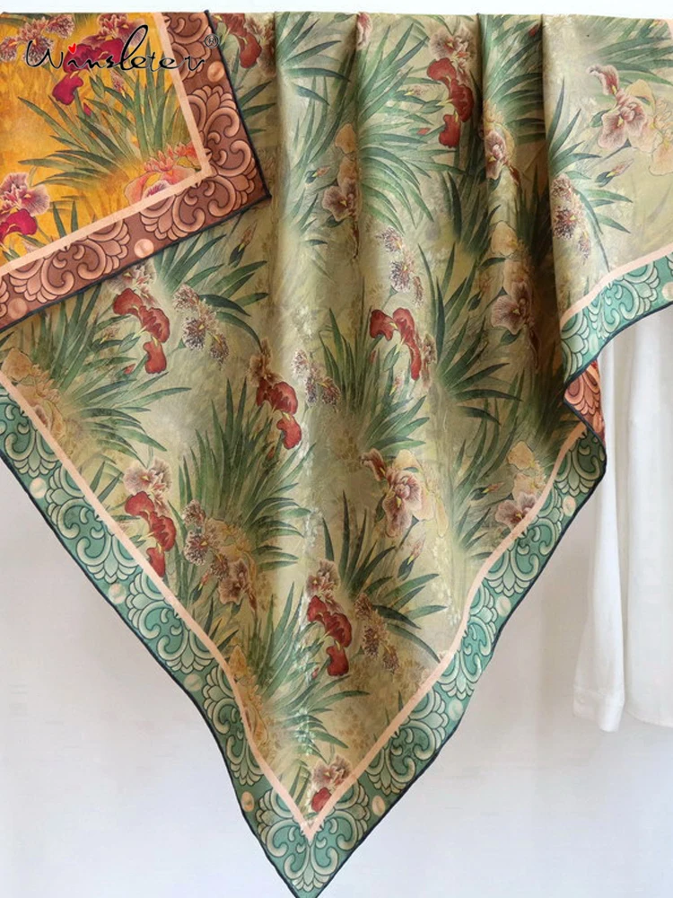 

Winsleter-100%Real Silk Watered Gauze Elegant Scarf, 108*108CM Double-sided Print, Mom Gift Retro Scarves, 2026 Spring A61075CC