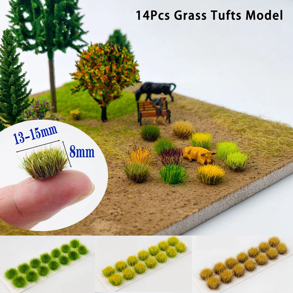 

8.1MM Mini Static Grass Tufts Model Artificial Flower Bushy Cluster Vegetation Groups DIY Sand Table Scene Materials 14pcs/box