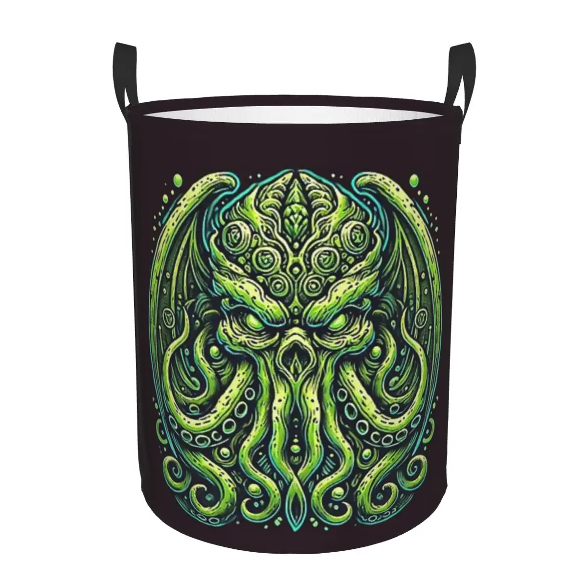 

Зеленый Ктулху Осьминог с щупальцами и зубами Корзины для грязного белья Складная корзина для хранения одежды для дома Детская