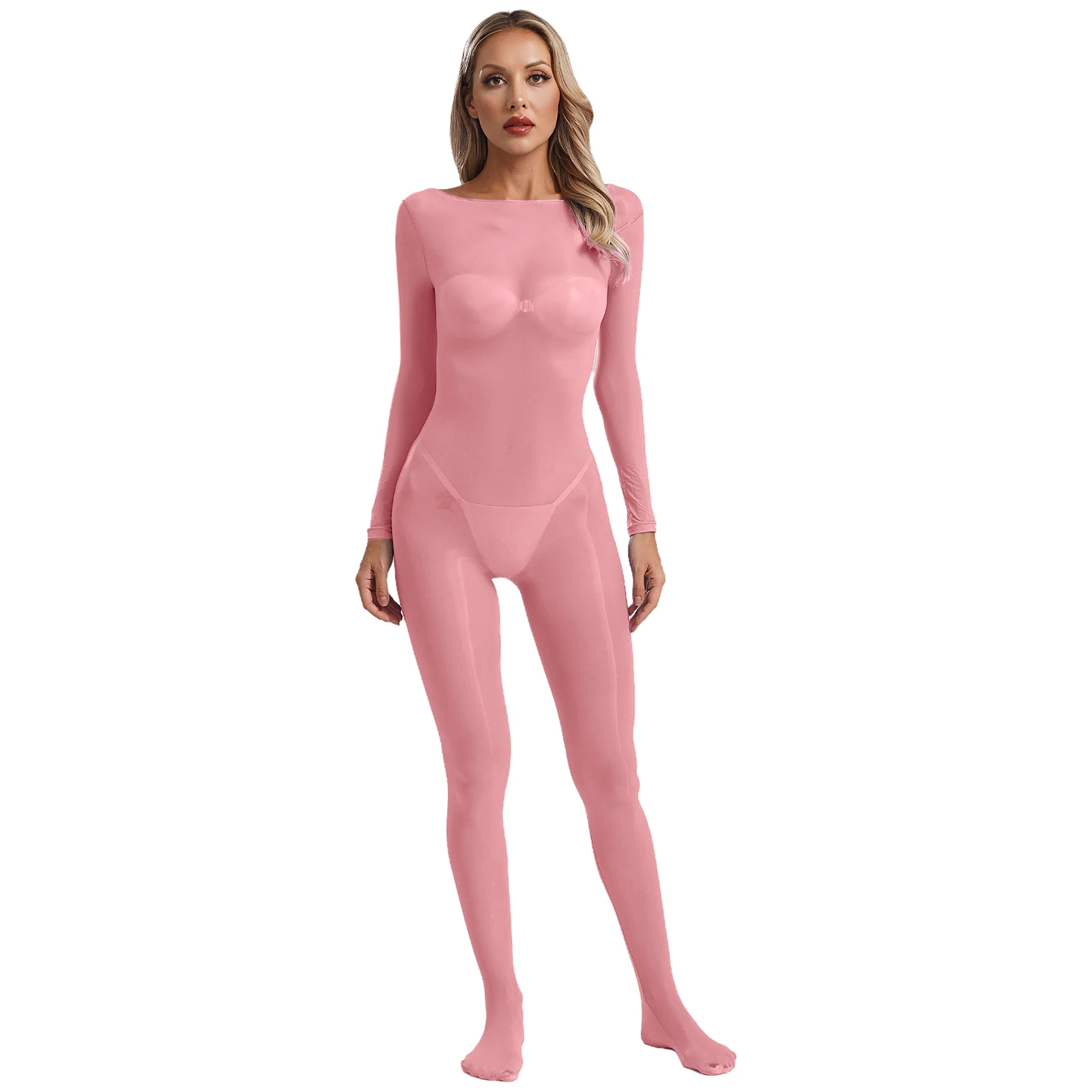 Women See Through Sheer Leotards Jumpsuit Long Sleeve Full Body Footed Stockings Catsuit Sexy Rave Party Nightclub Clubwear