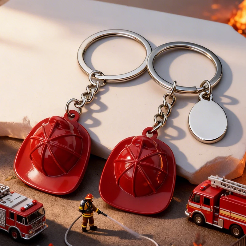 Creative Mini Fire Helmet Keychain Safety Hat Pendant Bag Charm Keyring Backpack Purse Ornaments Firefighter Gift
