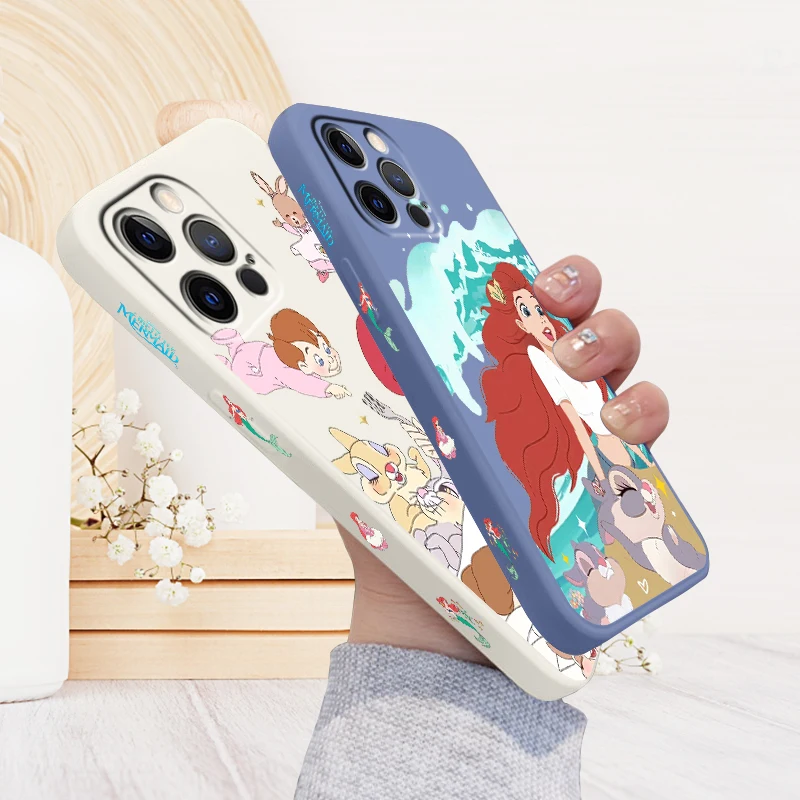 

Mermaid Disney Fashion Cartoon Liquid Left Rope For Apple iPhone 15 14 13 12 11 XS XR X 8 7 SE Pro Max Plus Mini Back