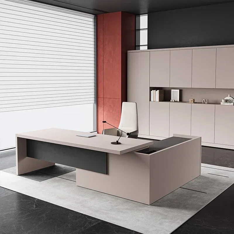 

Large Modern Boss Manager Supervisor Executive Office Desk Furniture Drawers Storage Luxury Shaped Computer Desks Filing Cabinet
