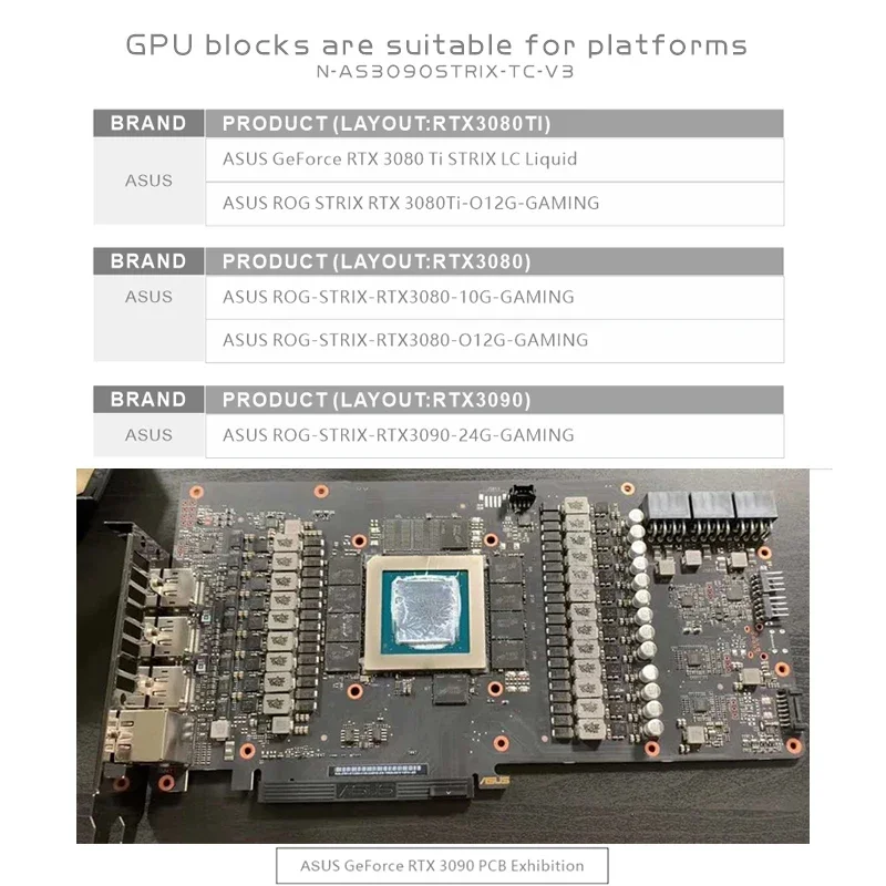 Bykski N-AS3090STRIX-TC-V3 GPU Active Backplate Water Block Use for ASUS ROG STRIX RTX3090 RTX3080 3080ti 24G Gaming Video Card