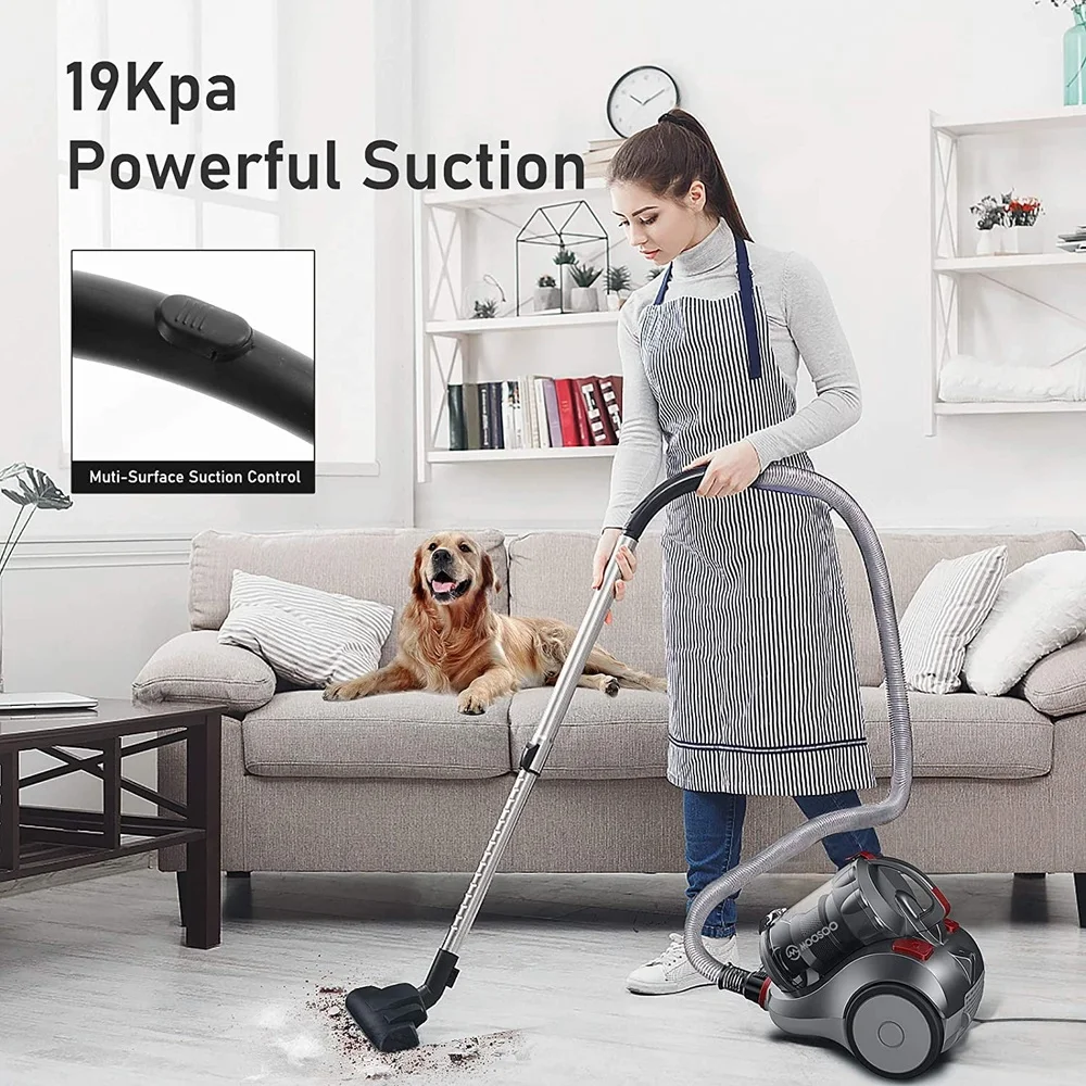 1.5L Lightweight Bagless Canister Vacuum Cleaner 19KPa Powerful Suction HEPA Filter Pet Hair Multi-Surface Cleaning Automatic
