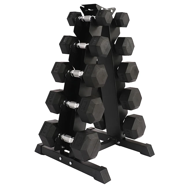 

A Steel Dumbbell Rack Household 3-to-5-to-7 Pairs of Dumbbell Storage Rack PVC Hexagonal Dumbbell Set