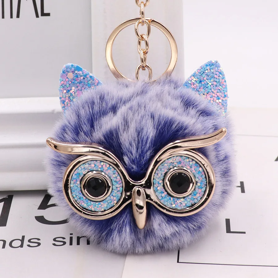 Owl Plush Keychain Cute Fluffy Big Eyes Glitter Charm Bag Pendant Car Animal Women\'s Gifts Trinket Best Gift Keyring Accessories