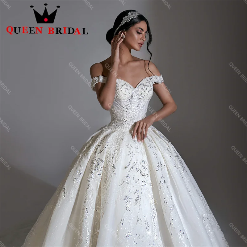 Gorgeous Off The Shoulder Wedding Dresses 2023 New Sequined Elegant Long Bridal Ball Gowns Robe De Mariée Custom D55C