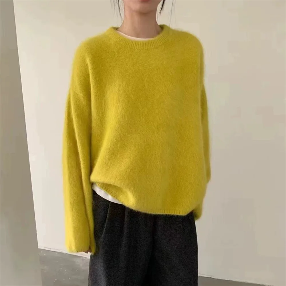 سترة نسائية بغطاء للرأس ناعمة ورقيقة من المينك من FL للنساء، نمط جديد للخريف/الشتاء، ملابس علوية فضفاضة متماسكة ذات ملمس ممتاز Y2k