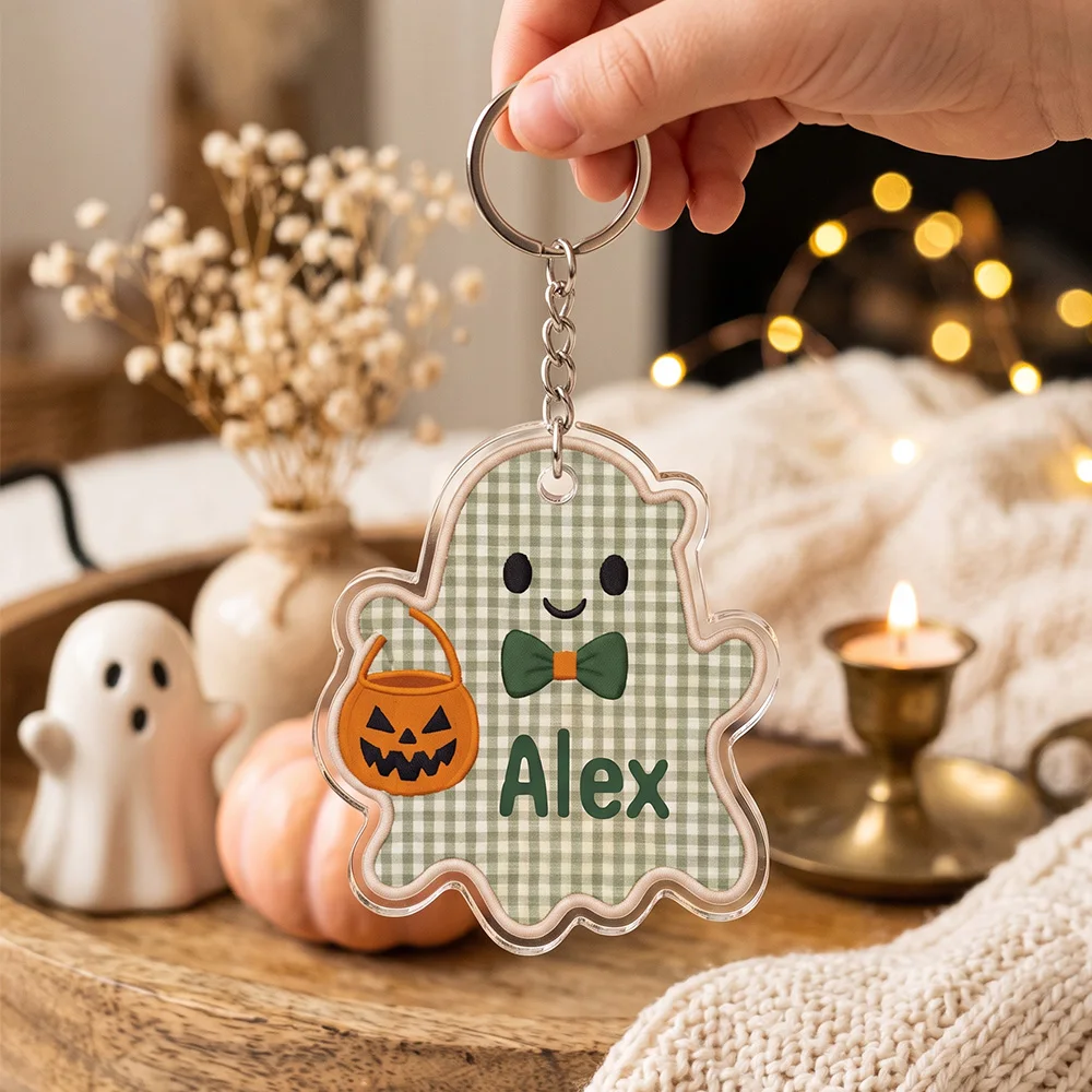 Personalized Pumpkin Ghost Keychain, Halloween Gift