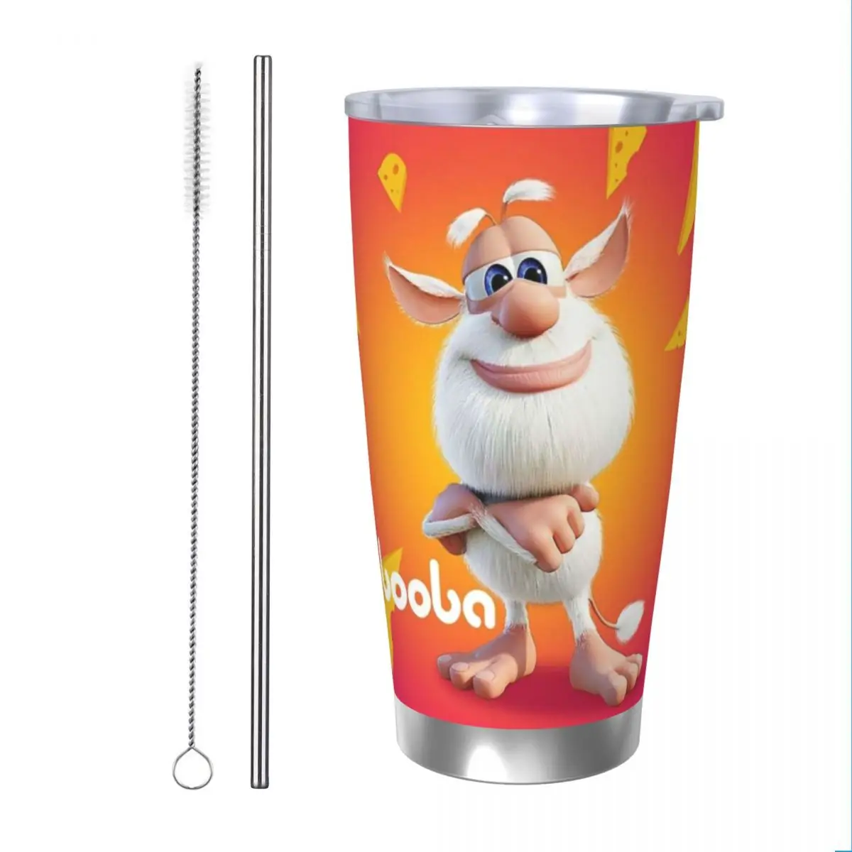 Fourbob-Booba Animation 20oz Stainless Steel Car Mug Straw Thermal Iced Travel Cup Vacuum Insulated Coffee Hot Cup