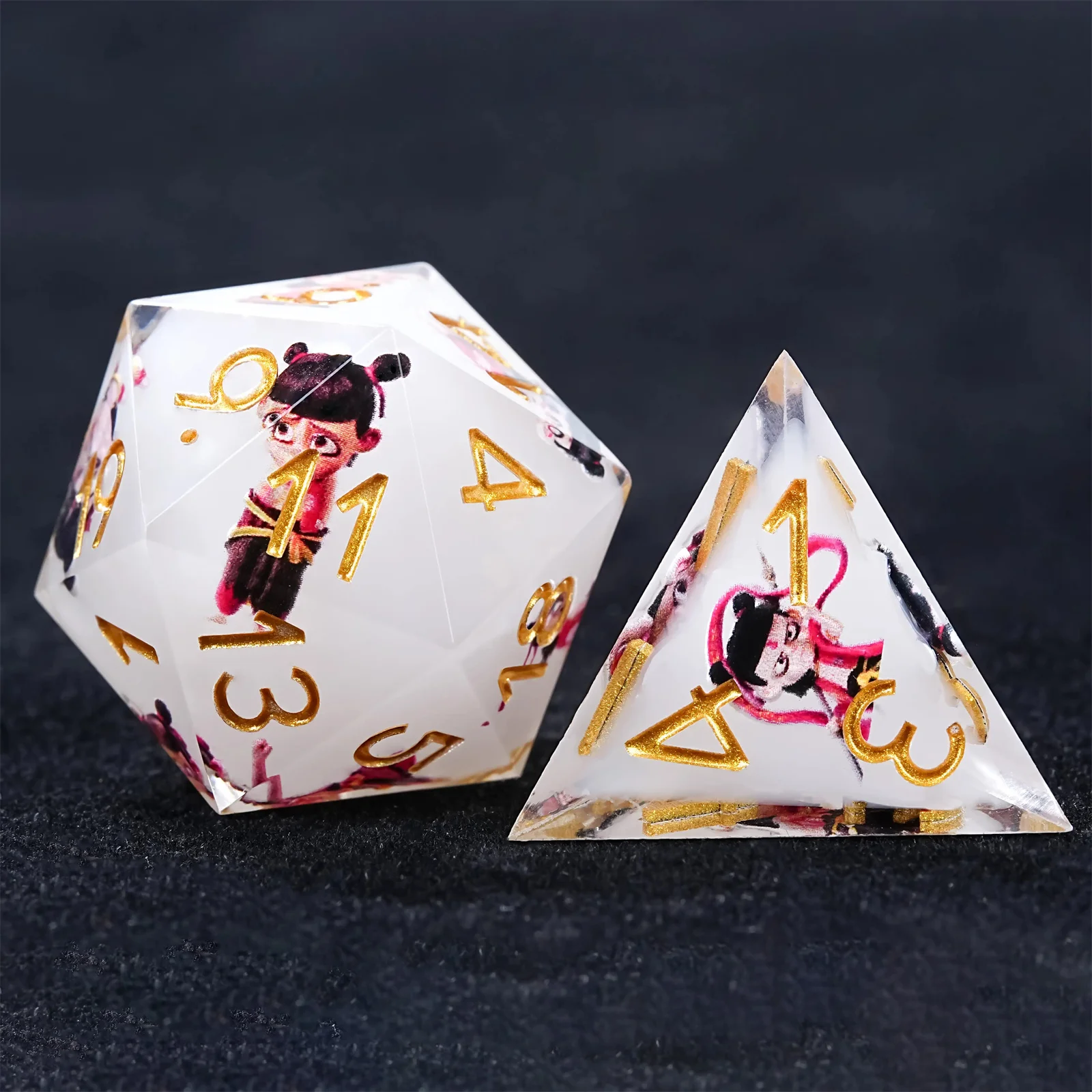 1-7 قطعة DND Ne Zha النرد الصين أسطورة الصلبة الراتنج الذهبي كلمة مجموعة نرد متعددة الجوانب نرد متعدد السطوح ل D & D COC دور RPG لعبة الطاولة #6