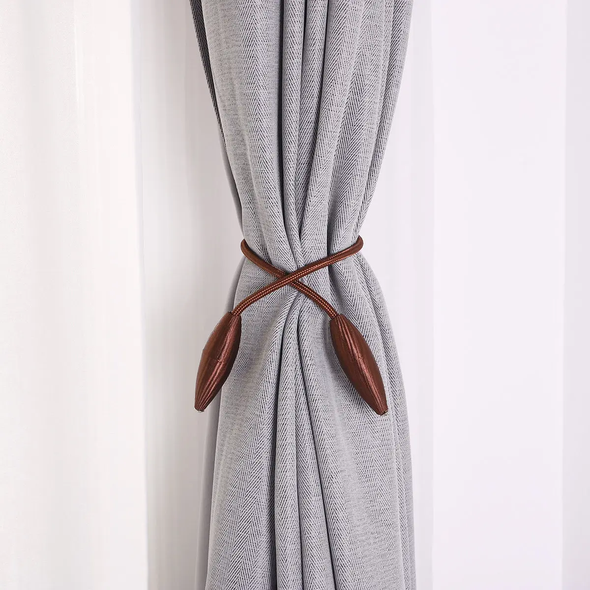 2Pcs Metal Curtain Tiebacks Bendable Decorative Bud-Shaped Holdbacks No-Drill Easy Install for Living Room Bedroom Office Cafe