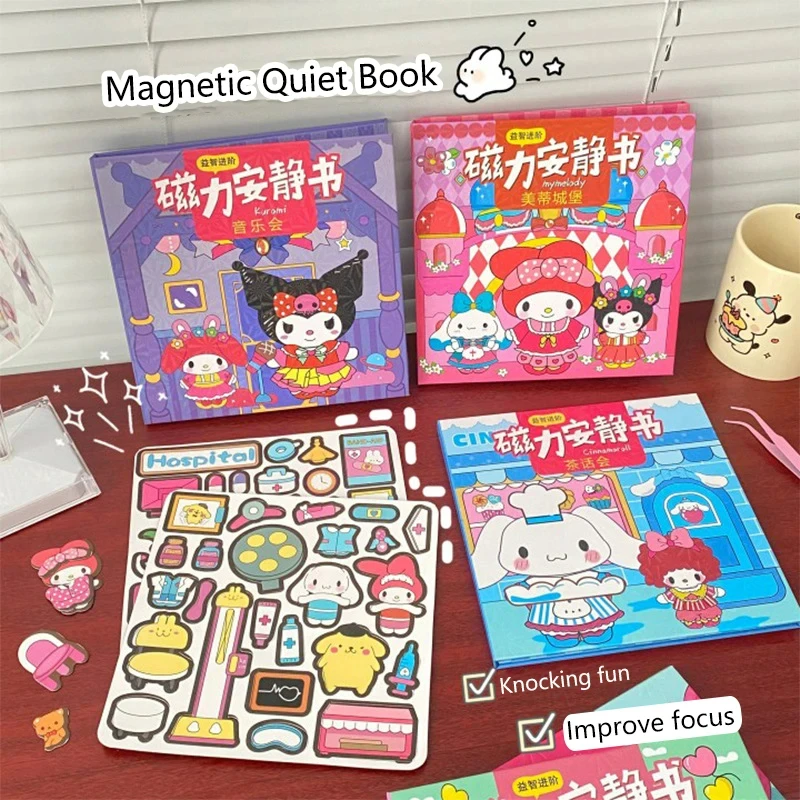 Sanrio Quiet Book Mymelody Kuromi Cinnamoroll Magnetic attraction Book Cute Cartoon Refrigerator magnet Account Decoration toy