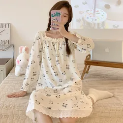 Spring And Autumn Thin Nightdress Women's Loose Long Leisure Home Furnishings Women's Long Sleeved Nightdress