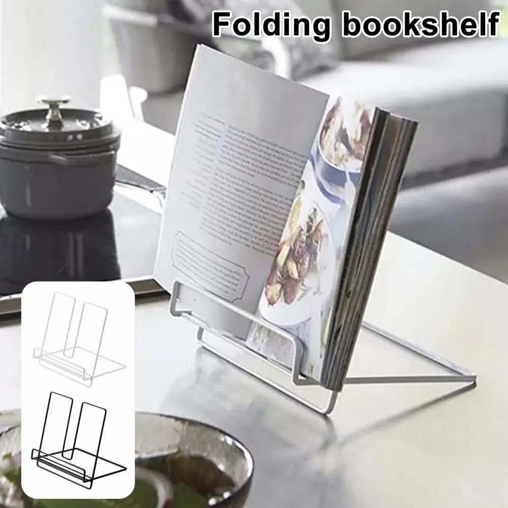 

Folding Bookshelf Decorative Plate Rack Foldable Desktop Book Stand Carbon Steel Holder Rust-proof Tablet Rack for Office