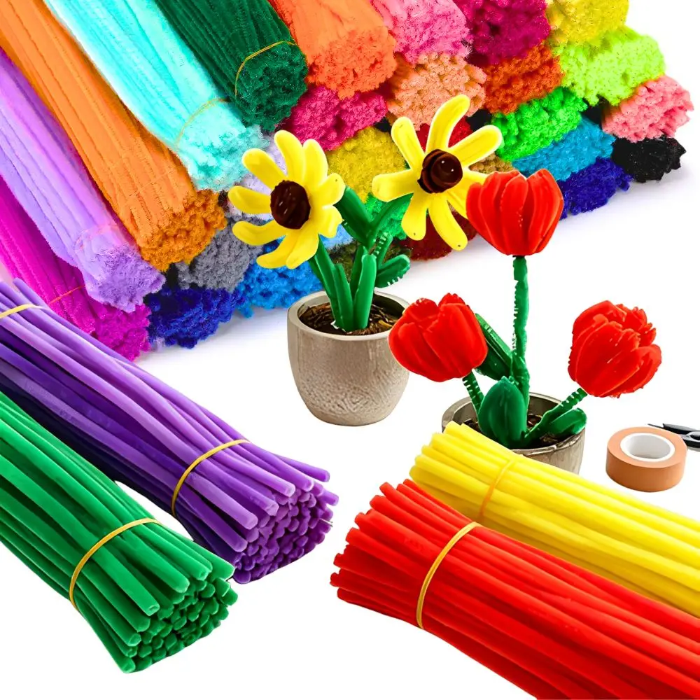 59/136/318pcs Rainbow Fuzzy Pipe Cleaners Bulk Colorful Chenille Stem DIY Handcraft Decor Materials YMY