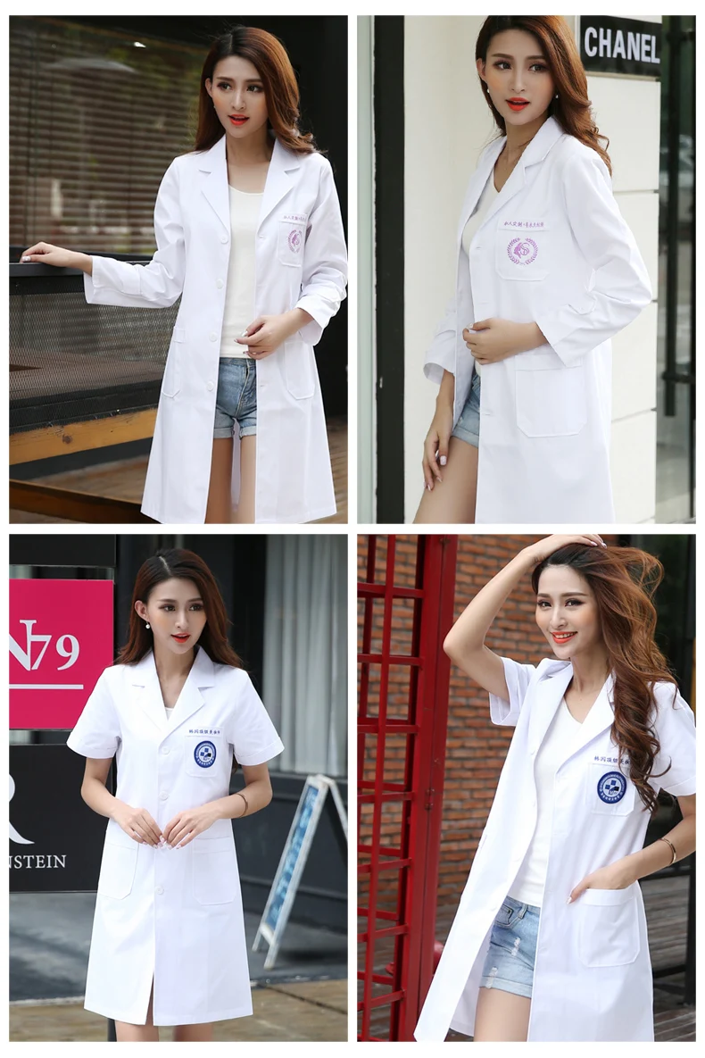 White coat long sleeve doctor's dress female nurse's dress summer short sleeve tattoo artist beautician beauty salon uniform