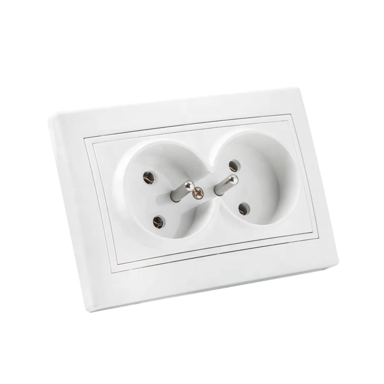 118mm type French standard 2gang plug double wall power outlet CE certified ABS material socket EU-8013