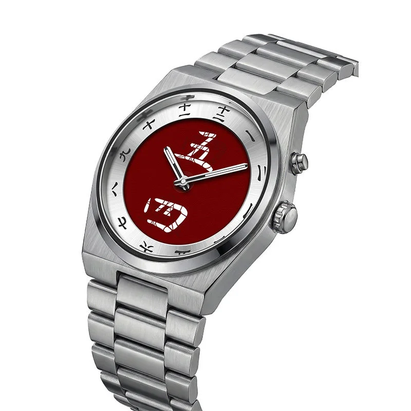 hopping-watch-round-red-white-black-dial-bold-symbols-bigtic-5-4-wu-si-watch-dynamic-lover-watches-five-four-chinese-characters