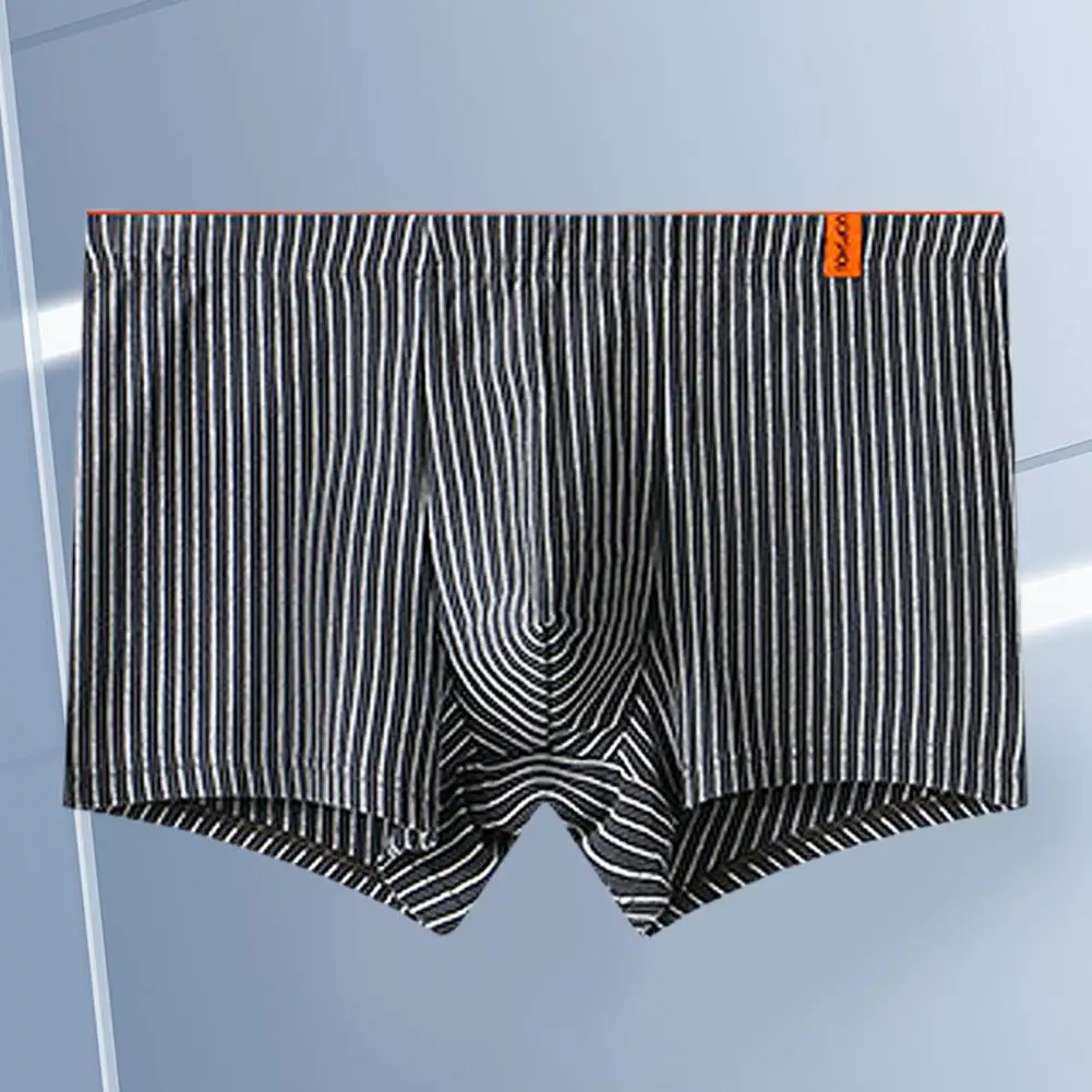 

Men Boxers Striped Print U Convex Low Waist Elastic Male Underpants Contrast Color Slim Fit No Constraint Men Underpants