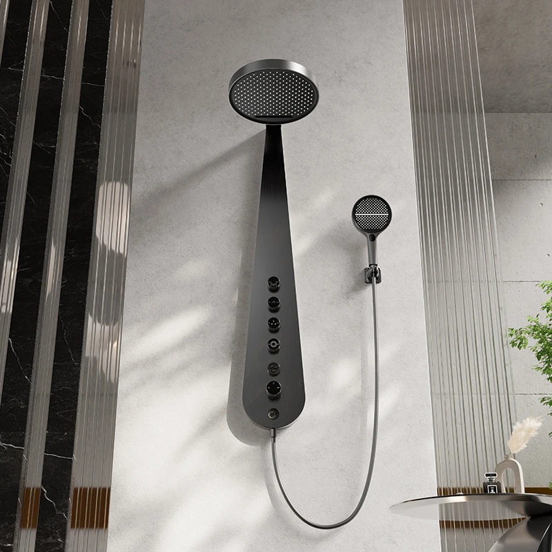 

Thermostatic Faucets Shower Wall Panel Pipa Shape 304 Stainless Steel Brushed Finish Rainfall Rain Jet Hotels Ceramic