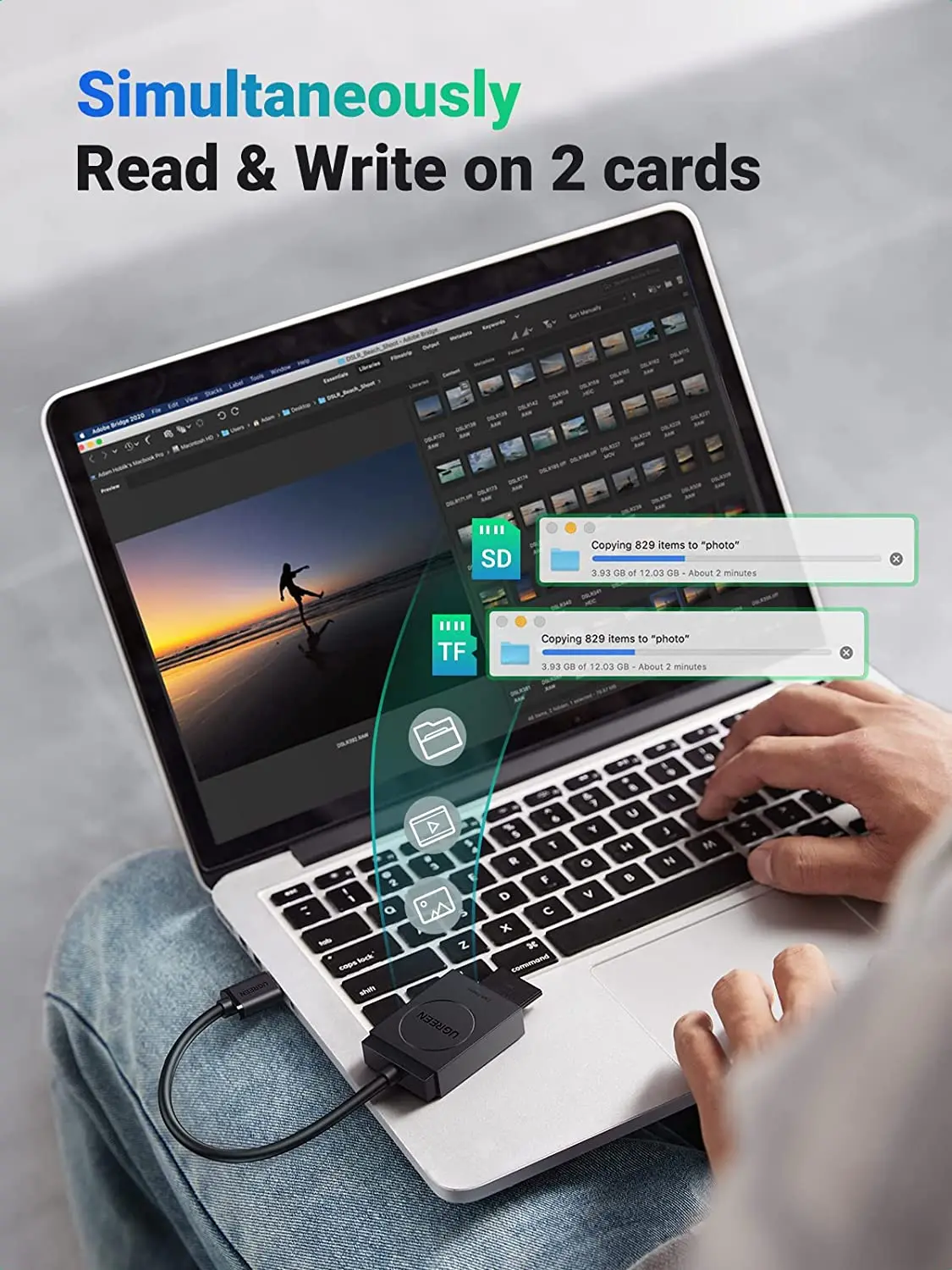 UGREEN SD Card Reader USB 3.0 Dual Slot Flash Memory Card Reader Compact Size Ultra Fast Transmission