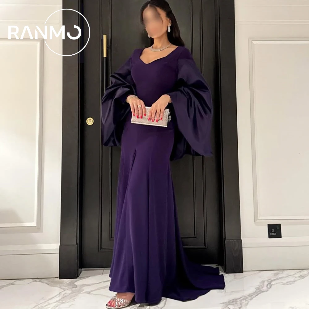 

Ranmo Elegant Purple Prom Dresses Full Sleeve Pleat Mermaid Prom Dress 2026 Square Collar Floor-Length فساتين سهرة