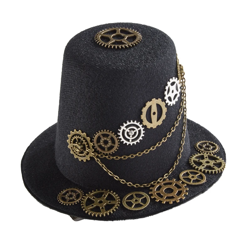 Steampunk 미니 탑 모자 고딕 여성용 기어 체인 Fedoras Vintae Retro Cosplay Party Little Hat Hairpin