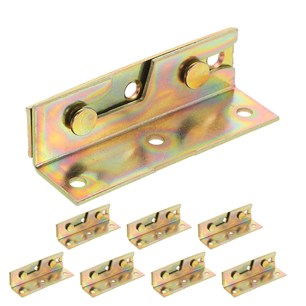 

8pcs Bed Hinges Connectors Golden Thickened Single Buckle Hidden Kit Wooden Metal Frames Mount Brackets Rail