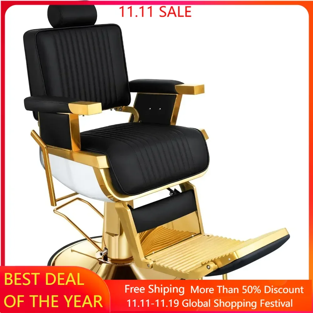 Barber Chair, Salon Chair, Elegant Design Stylist Chair With Durable Steel Frame, Weight Capacity Up To 440 Lbs Heavy Duty Hair