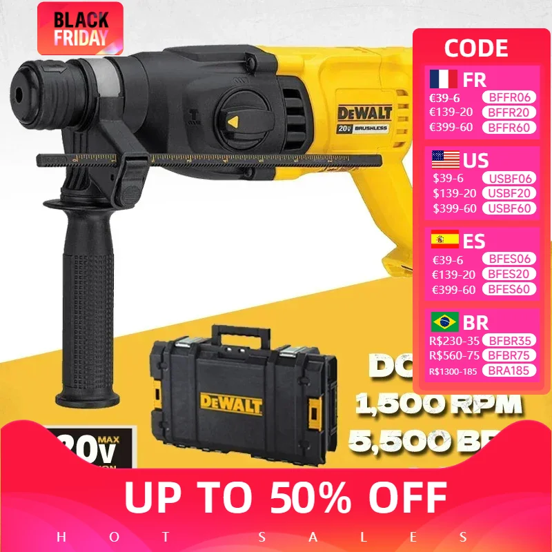 Dewalt Brushless Rotary Hammer DCH133 20V MAX XR Variable Speed Multifunctional Industrial Rechargeable Impact Drill Power Tools