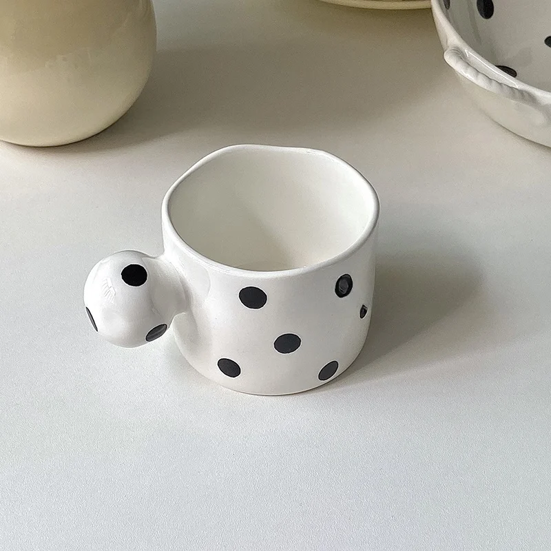 Taza OCHO VENADO Heben con Asa Redonda con Diseño de Lunares, Taza de Cerámica para Té, Cé, Agua, Desay, Oficina