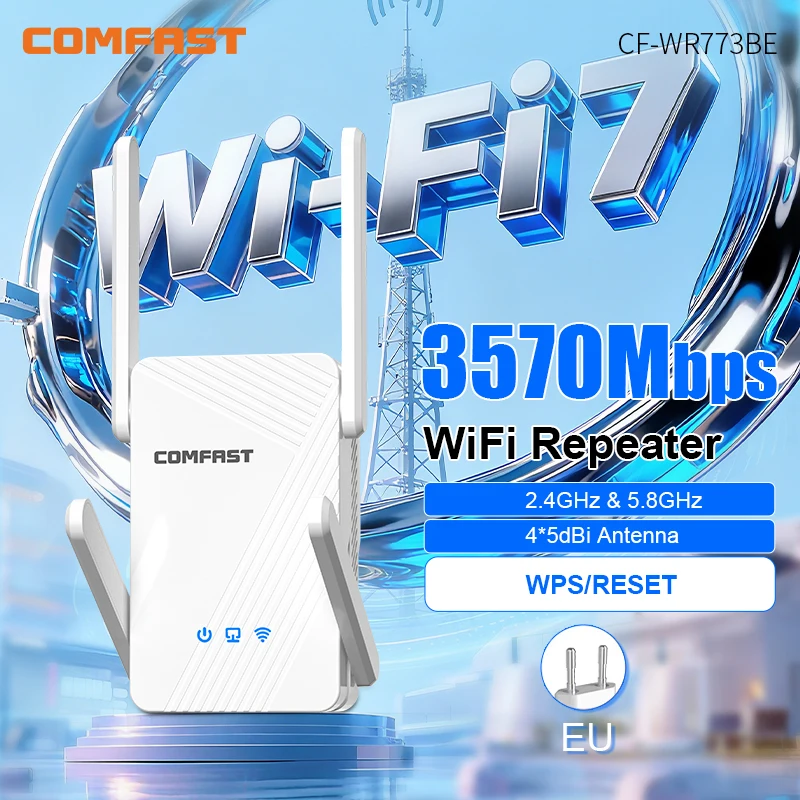 

Comfast 3570Mbps Wifi Extenders 802.11be WiFi Repeater 2.4G/5G WiFi Amplifier 4*5dBi Antenna Wifi Repeator WPS/Reset EU Plug