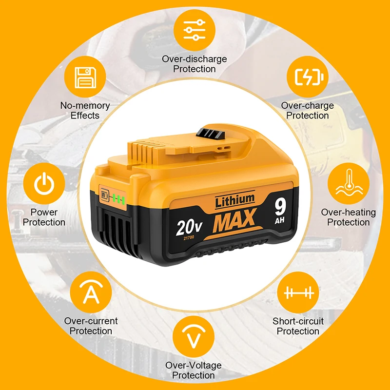 For Dewalt 20V Battery For Dewalt DCB200 Replacement Battery 3.0Ah/6.0Ah/9.0Ah Li-ion Batteries For Dewalt DCB200 DCB101 DCB115