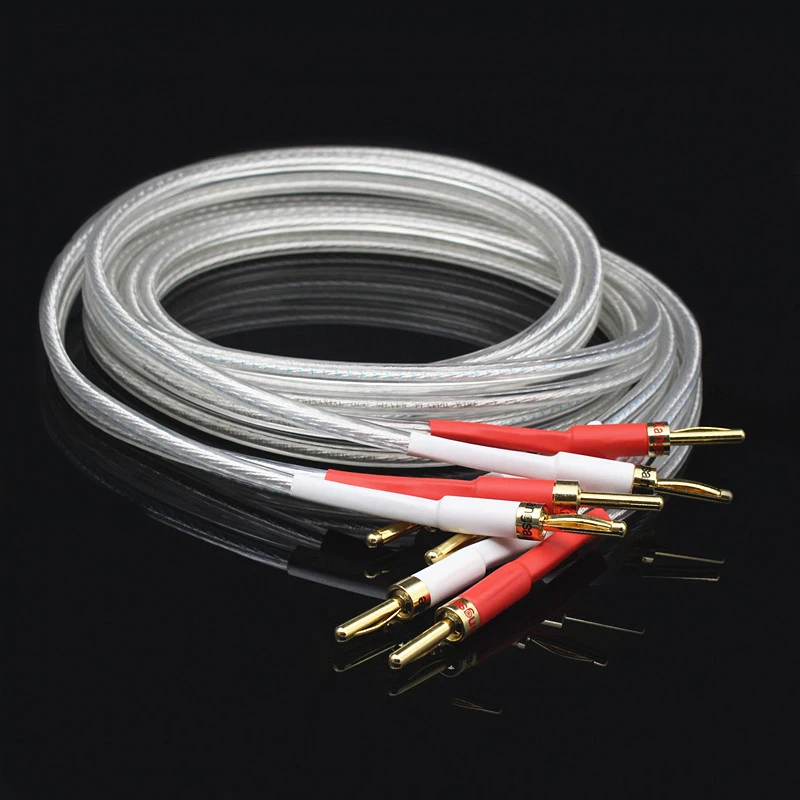 Pair of Hifi 6N OFC Hifi Speaker Cable Hi-end Speaker Wire for Amplifiers and CD with Banana Plugs 2 to 2