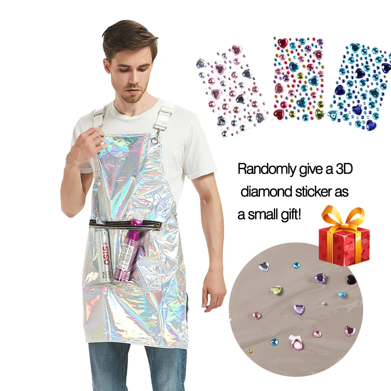 

NEW Laser Vinyl Stylist Apron Adjustable Straps Waterproof Rainbow For Hairstylists Painting Men and Women Fashion Apron