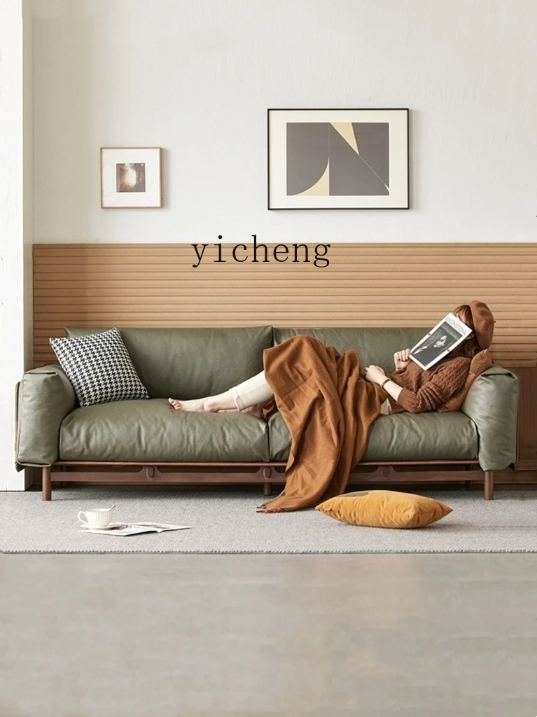 

PP Furniture Solid Wood Sofa Black Walnut Small Apartment Leather Art Fabric Sofa