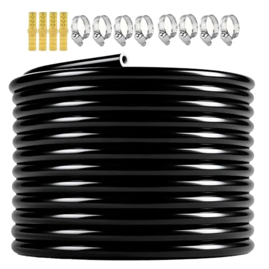 

3/8 Inch Self-Sinking Aeration Hose Heavy-Duty Weighted Pond Tubing with 8 Stainless Steel Clamps and 4 Copper Menders for Pond