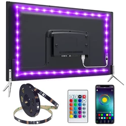 Tira de luces Led con USB, cinta flexible de sincronización de música, Bluetooth, RGB 5050, iluminación de fondo de pantalla de PC, retroiluminación de TV