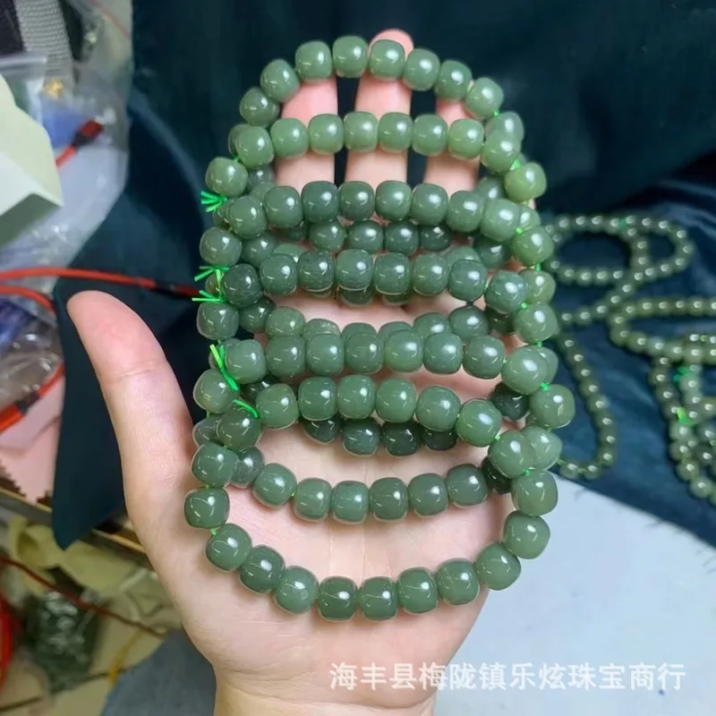 Hetian Jade Old-Style Lake Green 9X10Mm Bead Bracelet Men And Women