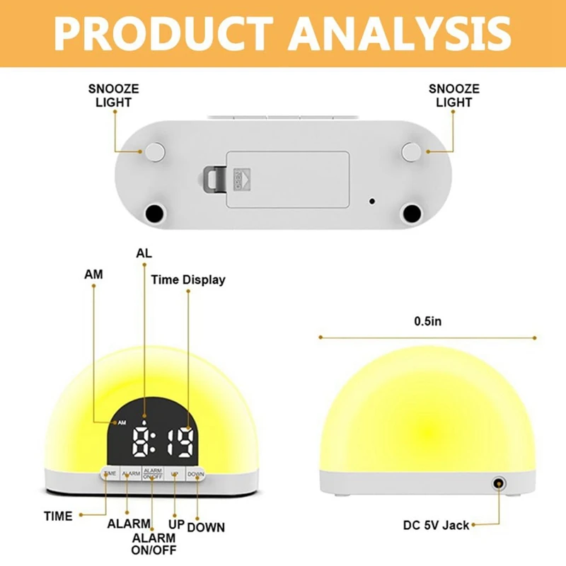 A76F-Adjustable Sunrise Alarm Clock For Heavy Sleepers,Wake Up Light Sunrise Alarm Clock,Sunrise Lamp With Sunrise Simulation