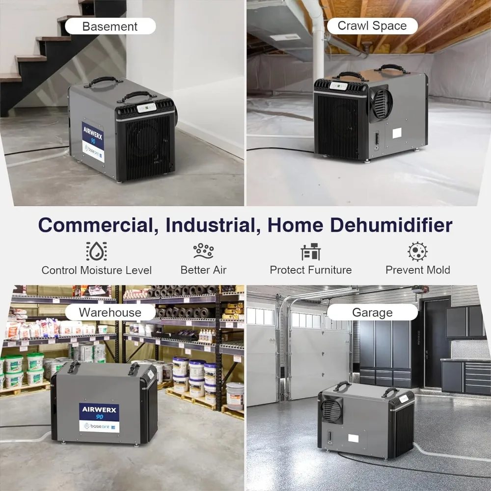 198 Pints Energy Star Crawl Space Commercial Dehumidifier Large Industrial Water Damage Equipment for Basement Garage