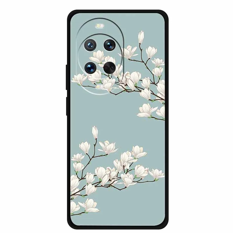 حافظة مزخرفة ثلاثية الأبعاد لهاتف هواوي نوفا 14 الترا 5G حافظة خلفية على شكل زهور حافة سوداء من السيليكون غطاء ناعم لهاتف هواوي نوفا 14 الترا شل