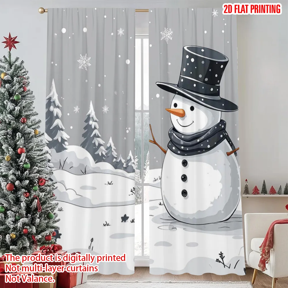

2pcs 2D flat printing Christmas Drapes Leafless trees and stars Machine Washable Polyester Without Electricity Festive Holiday