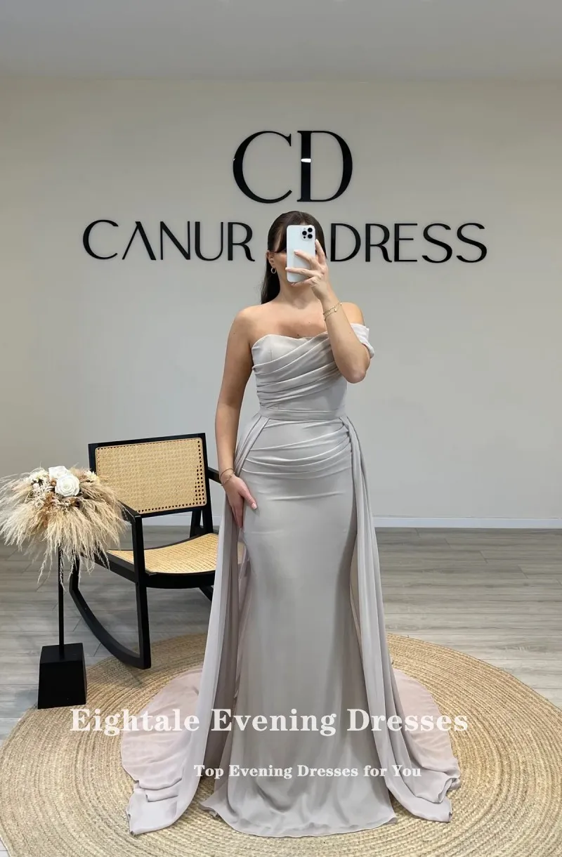 Eightale Arabic Evening Dress with Detachable Skirt One Shoulder Chiffon Pleats Prom Party Gowns Customized Robes de soirée