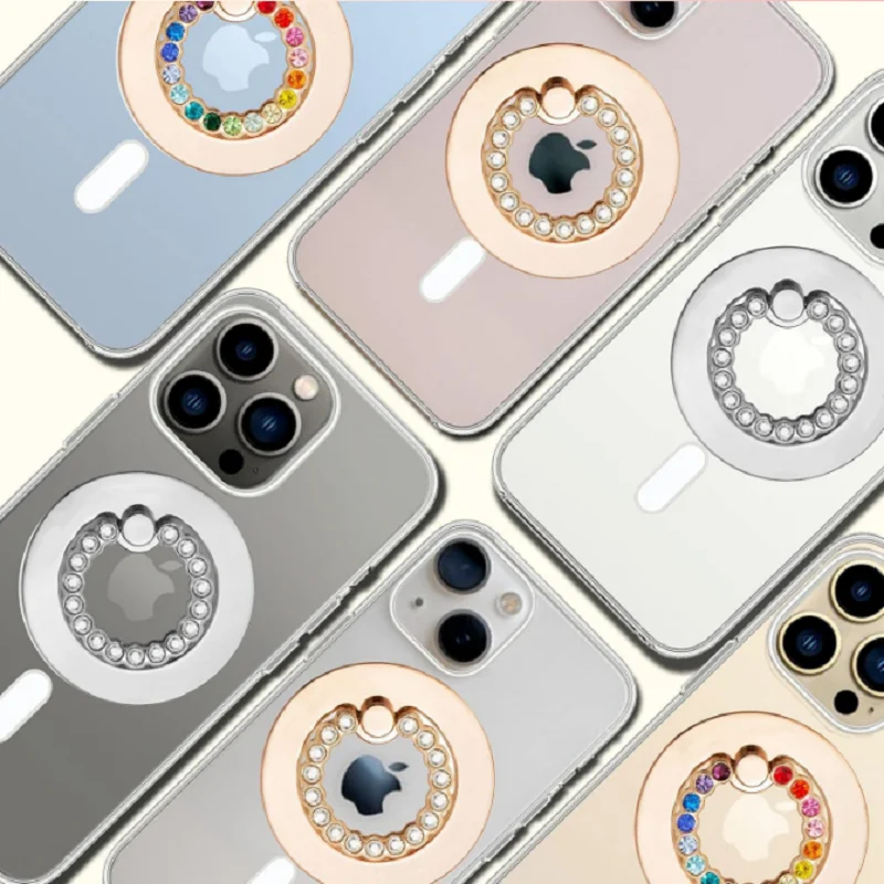 

Magnetic iPhone Holder with Diamond-Encrusted Ring Holder,Magsafe Magnetic Lazy Desktop Phone Holder