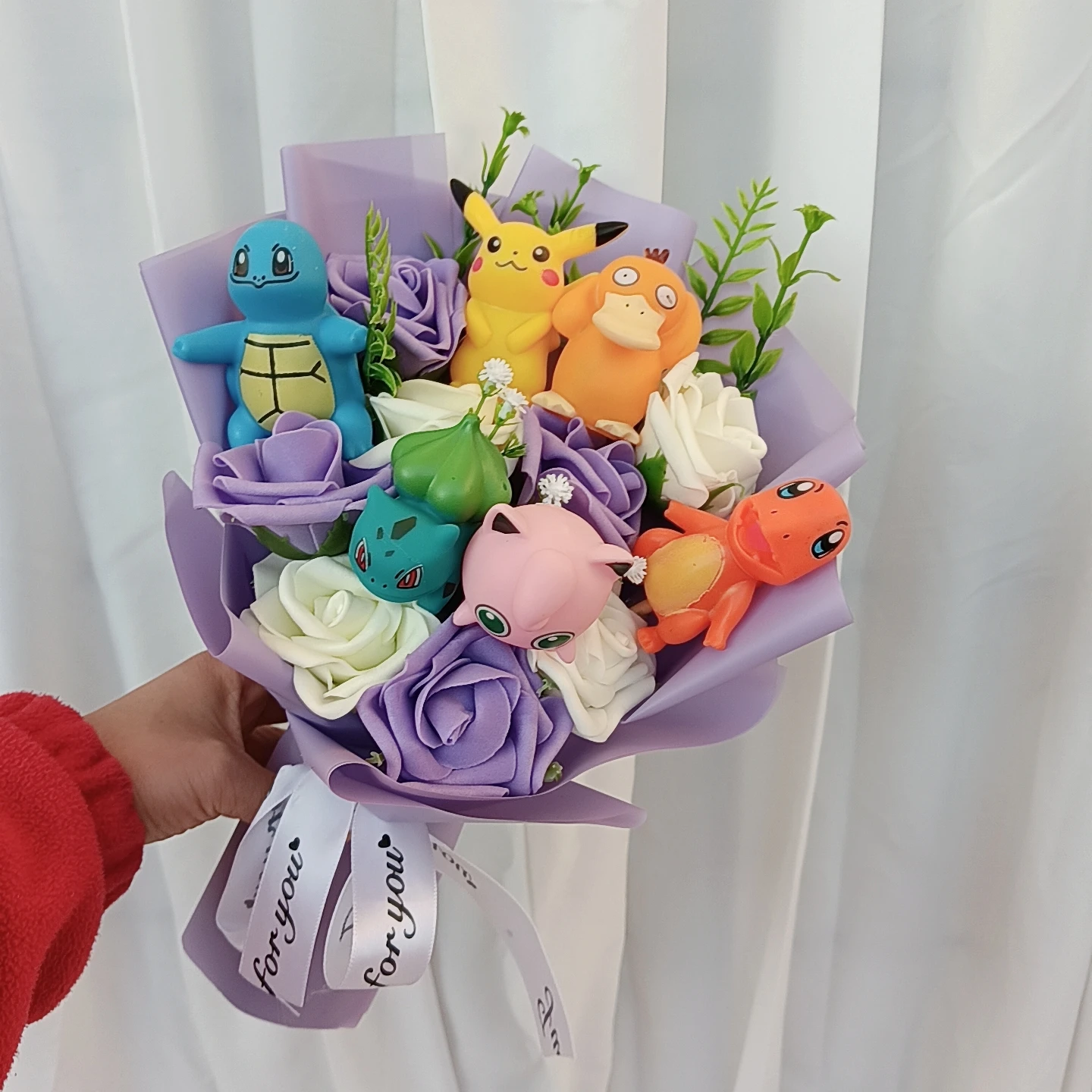 Pokemon Bouquet Gengar Charmander Squirtle Bulbasaur Eevee Pikachu Compleanno Regalo di San Valentino Regalo di festa di Natale