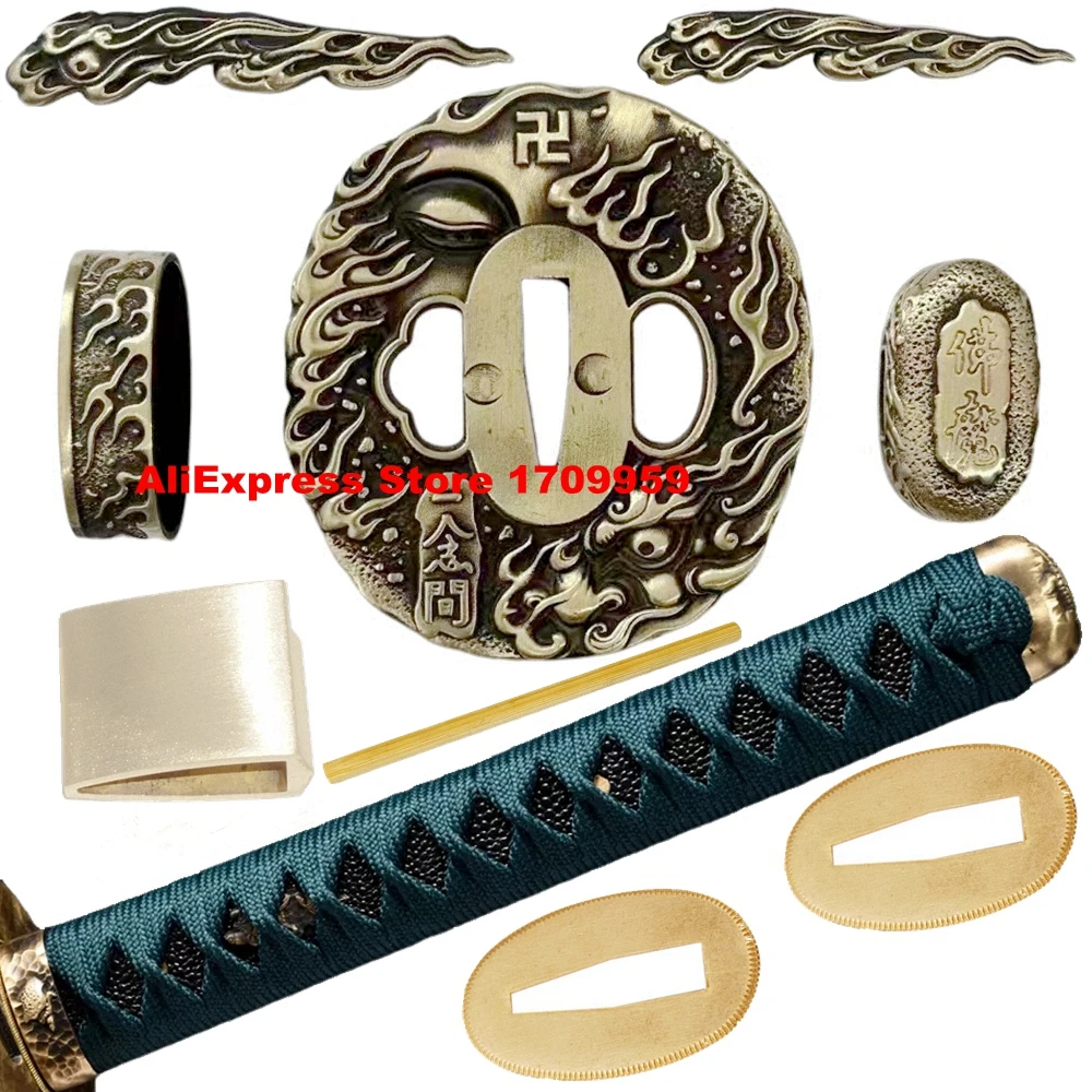

Buddhism Theme Tsuba Guard Kashira Menuki Fuchi Habaki Seppa Handle For Japanese Sword Samurai Katana Tsuka Brass Fittings